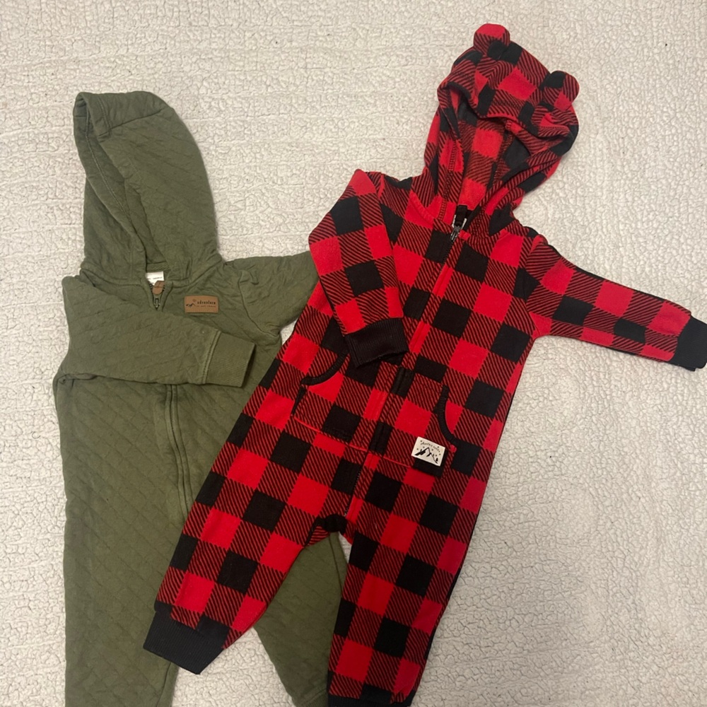 BUNDLE! Carter's Red and Black Plaid Hooded Onesie. Carter’s Green Hooded Onesie